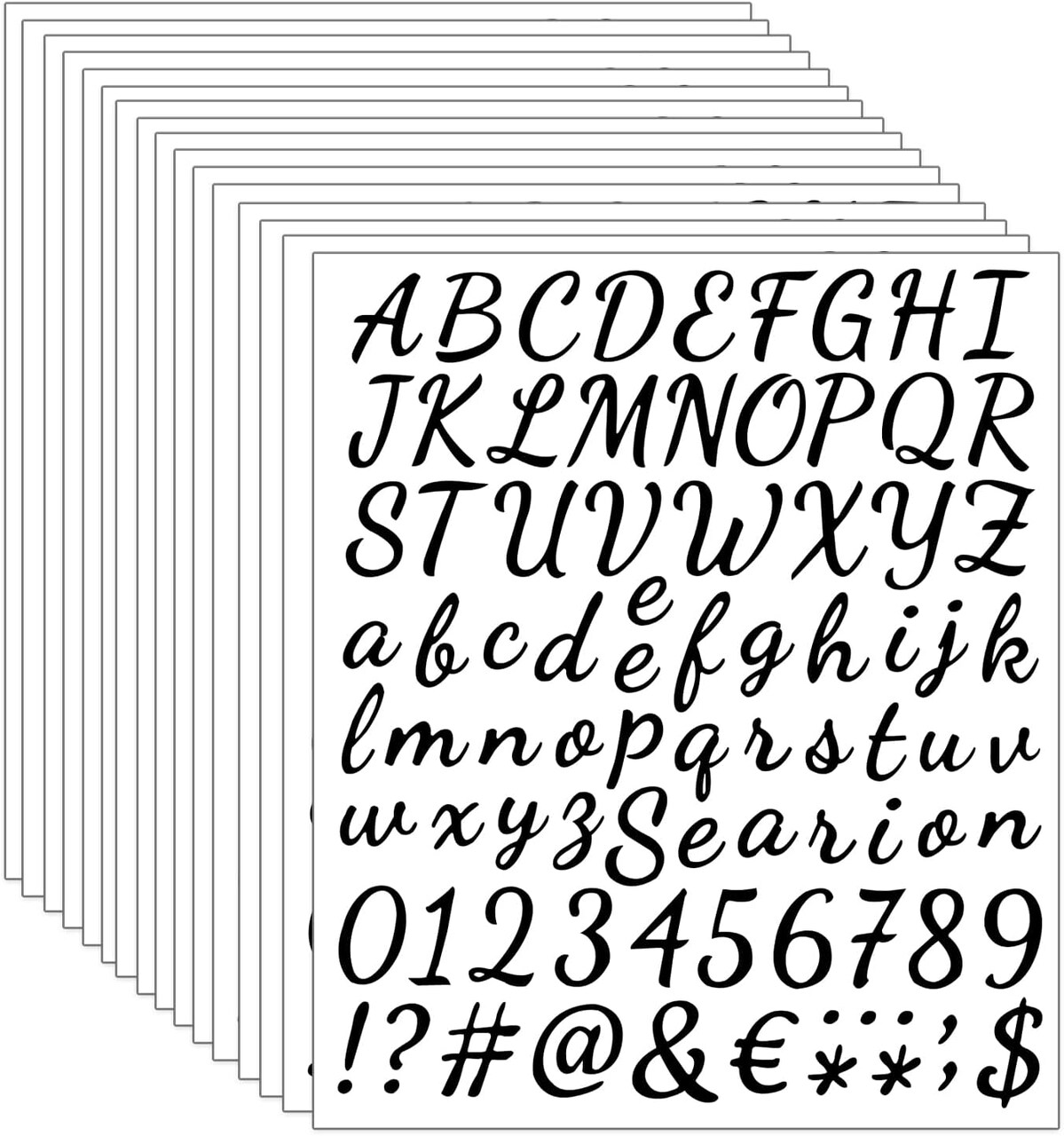 1296 Pcs 16 Sheets Letter and Number Stickers,Waterproof Letter Stickers (Black)